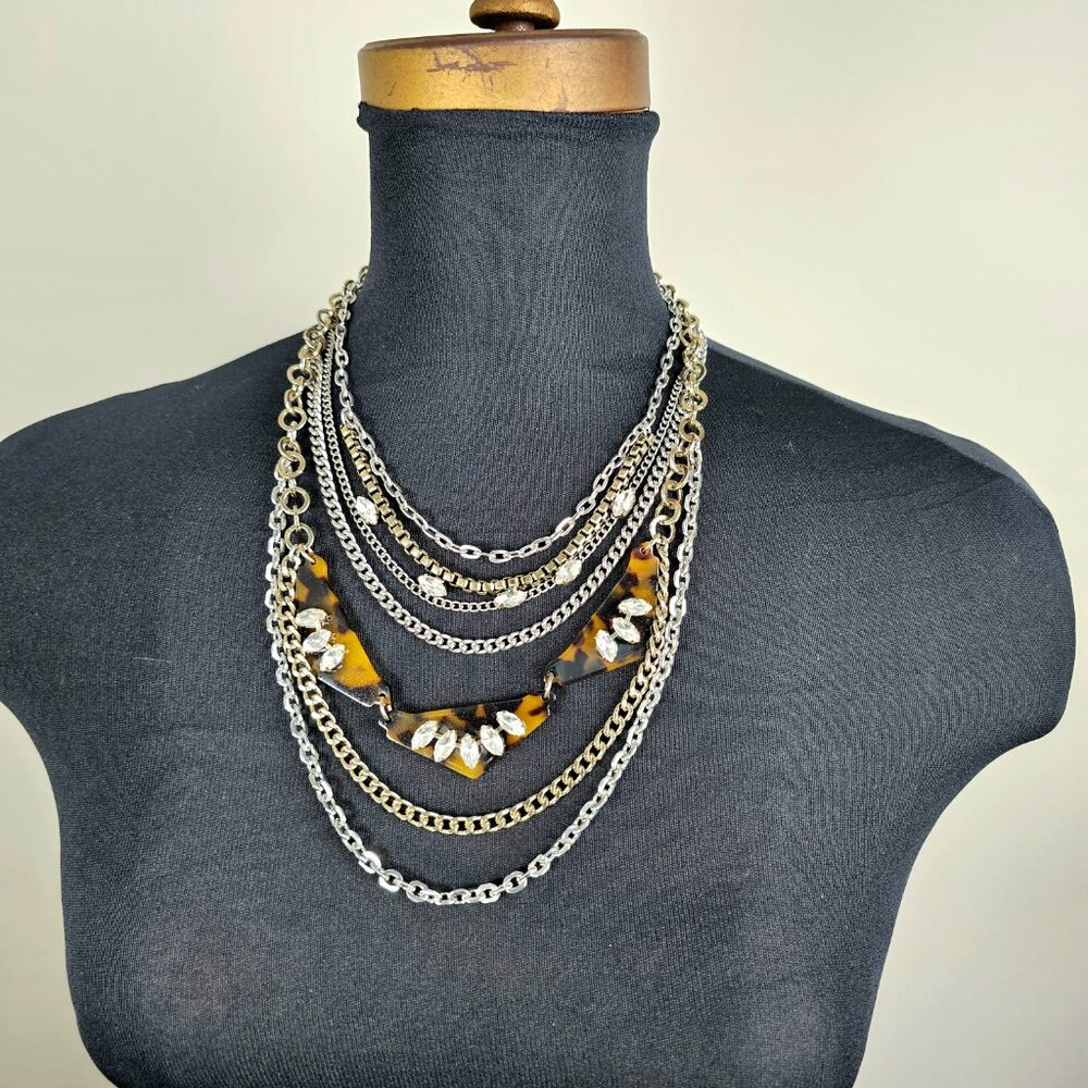Express Mixed Metal Tortoise Geometric Multi-Strand Statement Necklace